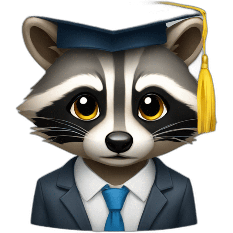 A raccoon student in a suit in the color of the Ukrainian flag in a square academic cap emoji