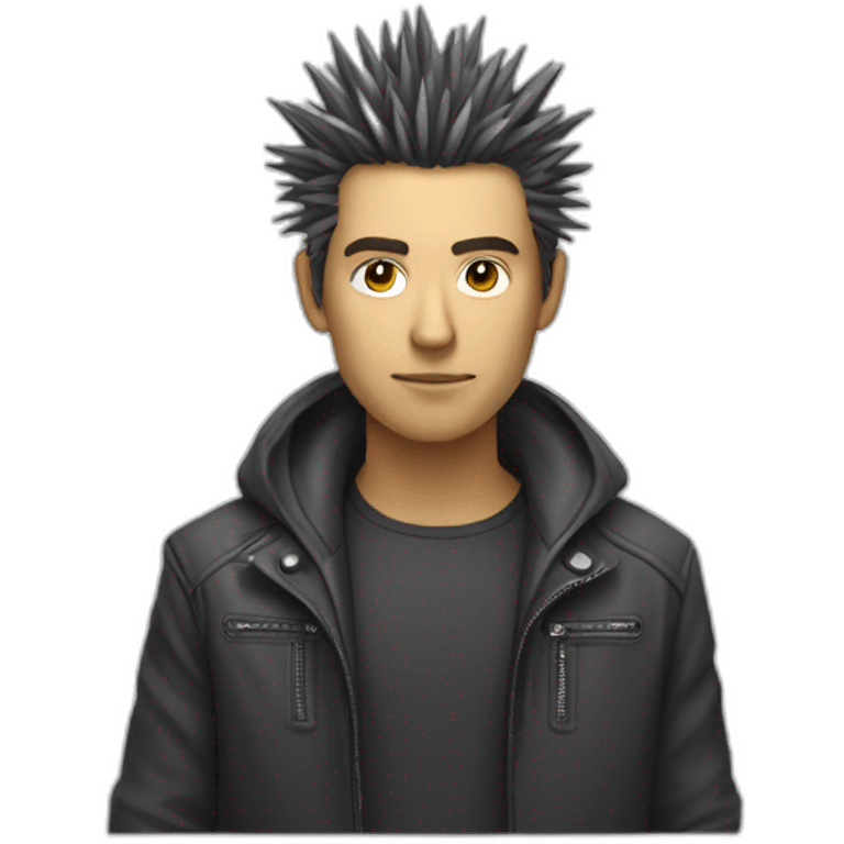 cool looking person programming with long jacket and spiky hair emoji