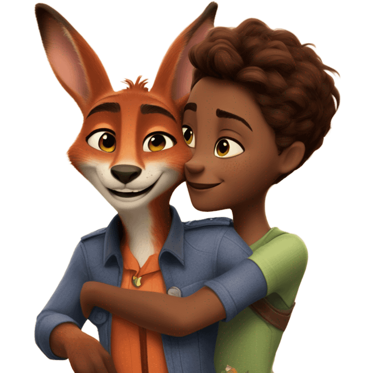 Nick Wilde from Zootopia embracing Judy Hopps from Zootopia emoji