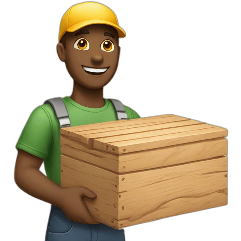  A person holding a box of wood with a beautiful smile will make any wooden product you want emoji