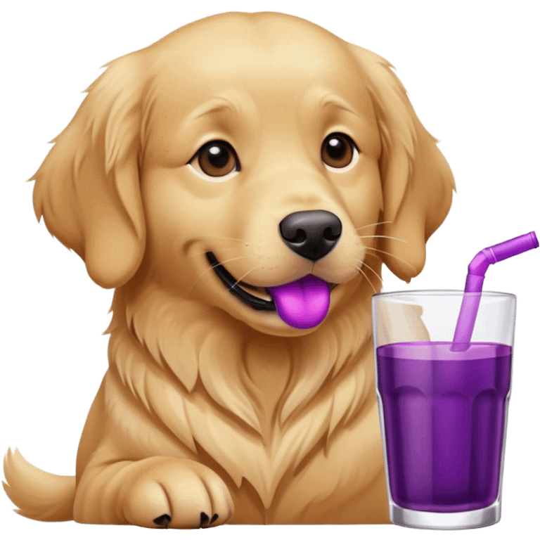 Golden retriever, drinking purple juice emoji