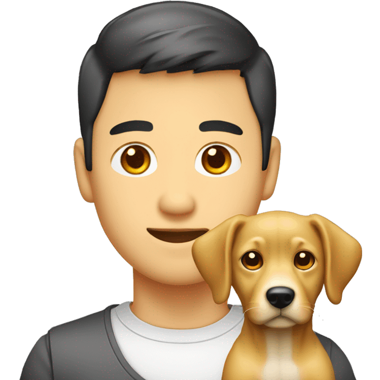 hombre asiatico con ojos pequeños y perro labrador amarillo emoji