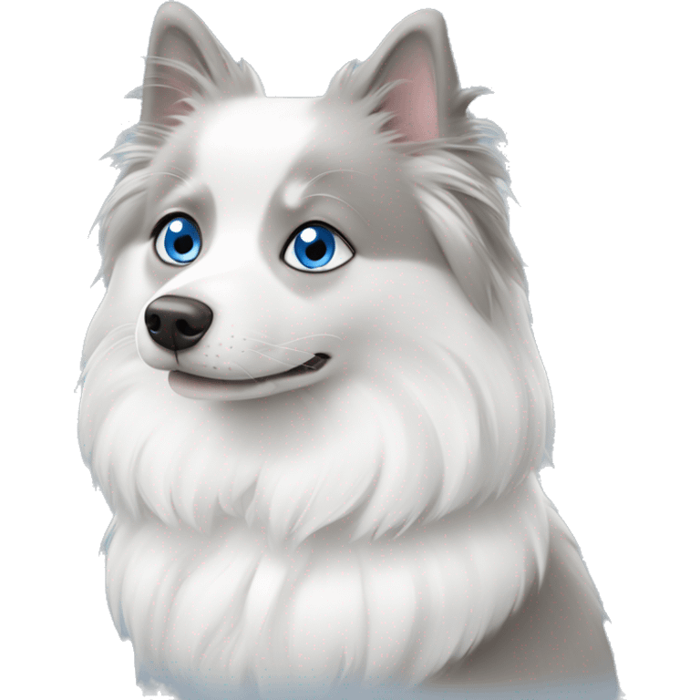 Japanese spitz and grey and white ragdoll with blue eyes emoji