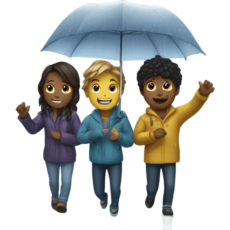 4 friends playing in the rain emoji