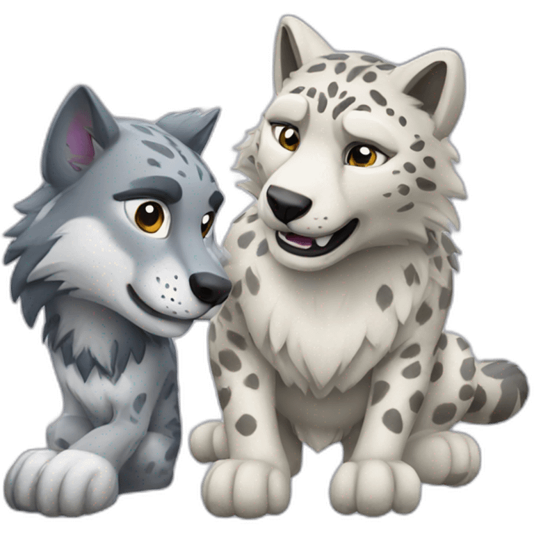 Wolf and snow leopard playing emoji