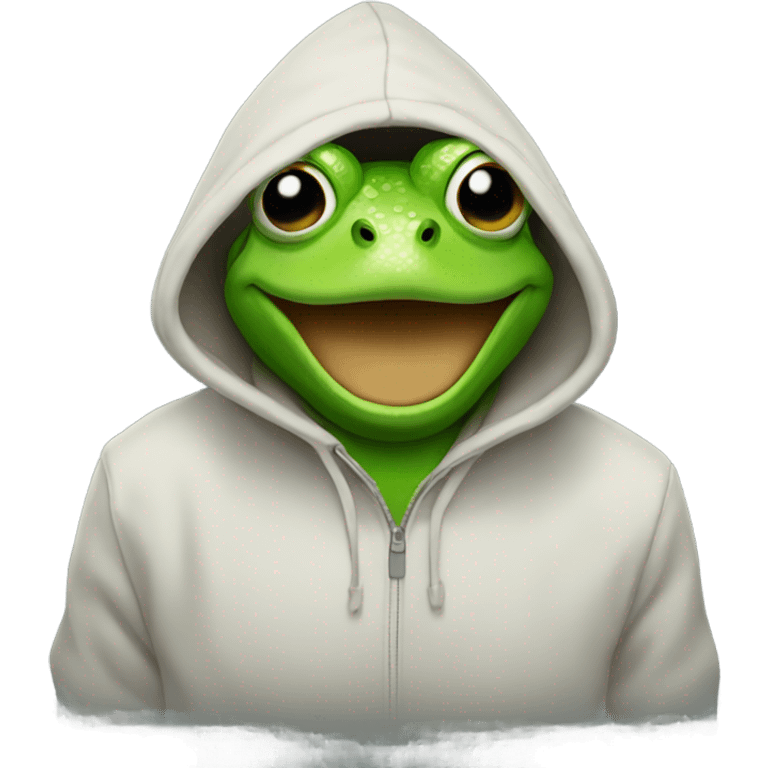 frog wearing a hoodie with horns emoji