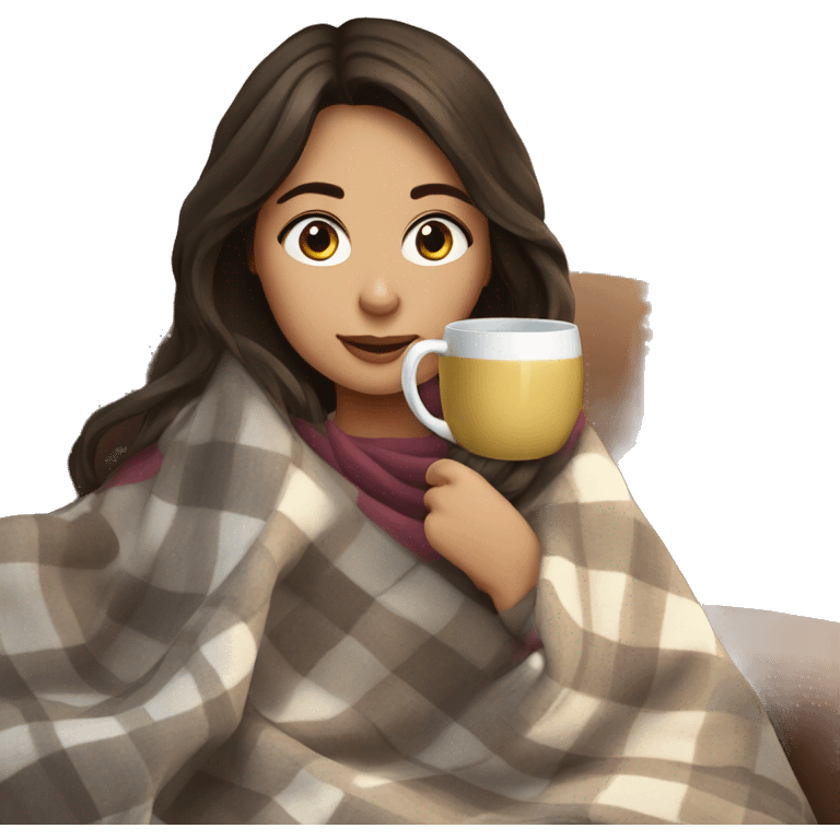 brunette girl with a blanket and drinking tea emoji