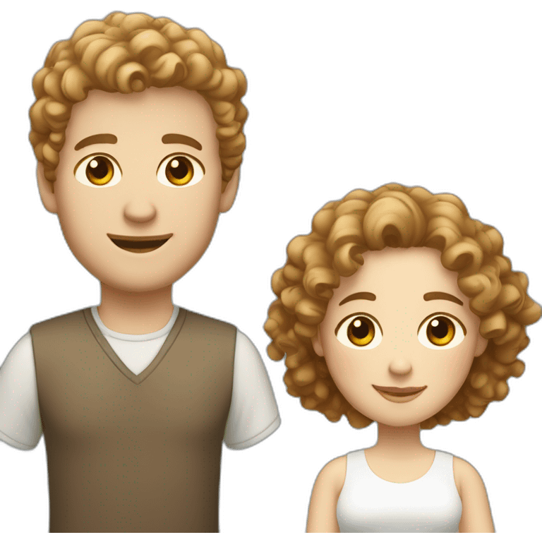 Couple, white European man with brown curly hair and chubby white woman with light brown curly hair emoji