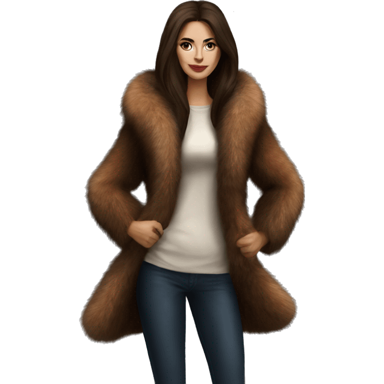 Beautiful Woman Realistic long hair brunette Mob wife big brown fox fur coat  emoji