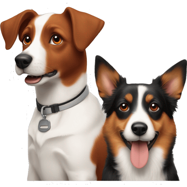 2 dogs best friends : a red tricolor Australian sheperd  and a Jack Russel emoji