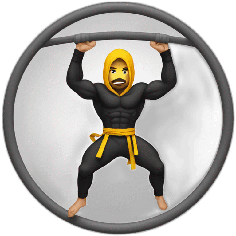 Ninja Warrior athlete of Middle Eastern descent, hanging from rings emoji