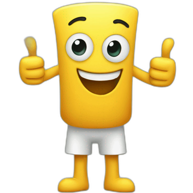 A thumbs-up icon with eyes arms and legs. Looking happy emoji