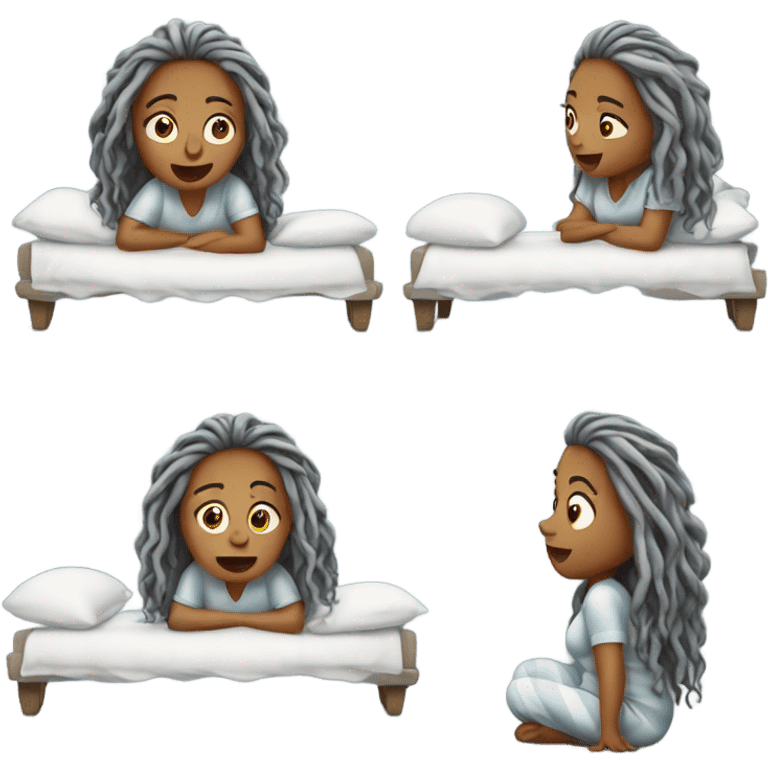 Curvy woman in pjs with gray locs rolling out of bed on floor looking surprised  emoji