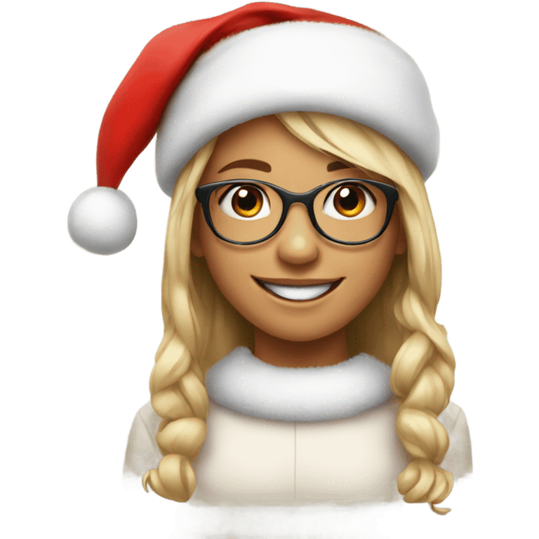 smiling girl with glasses and Santa hat portrait emoji