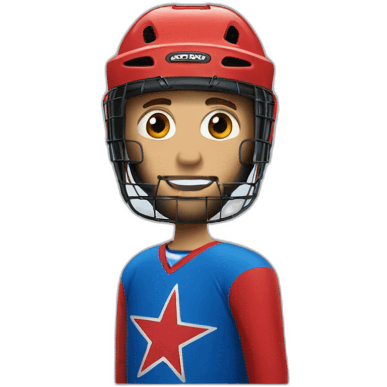 man wearing hockey blue helmet with red star emoji