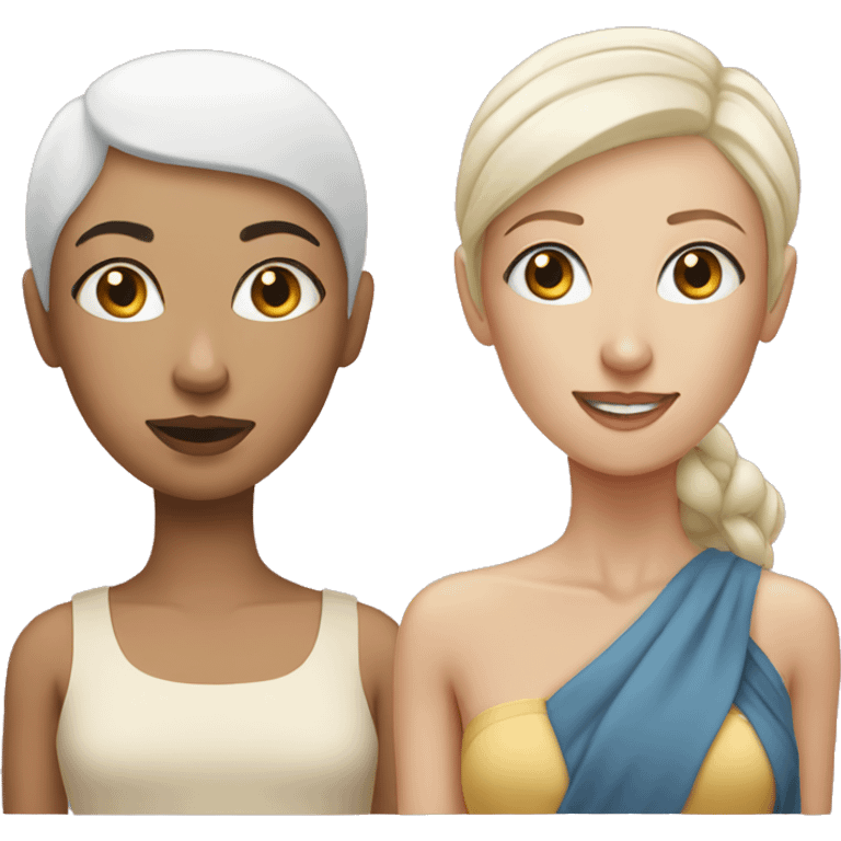 a woman with blue eyes and a woman with no hair emoji