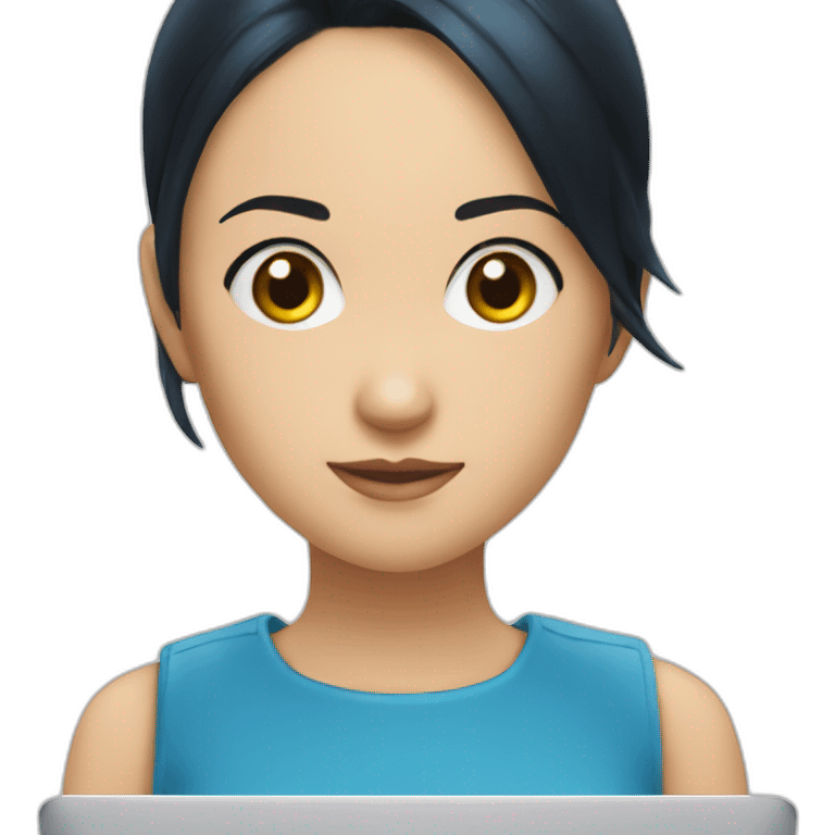 nico robin wearing blue with a macbook emoji