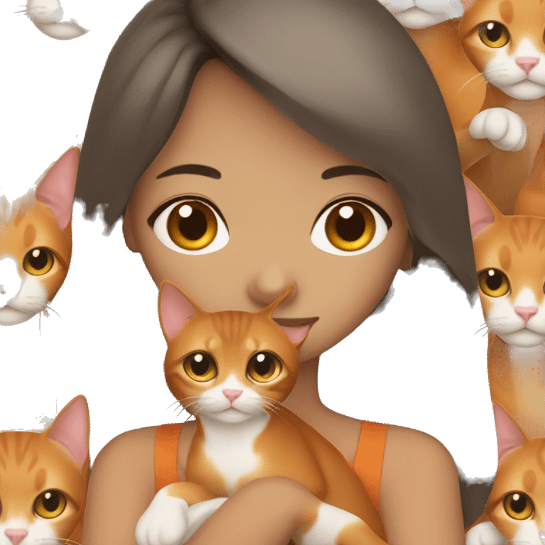 Brunette girl with an orange oriental cat emoji