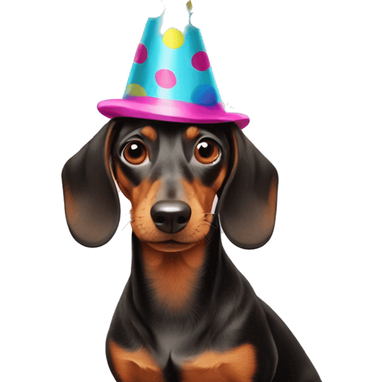 Dachshund wearing a party hat emoji