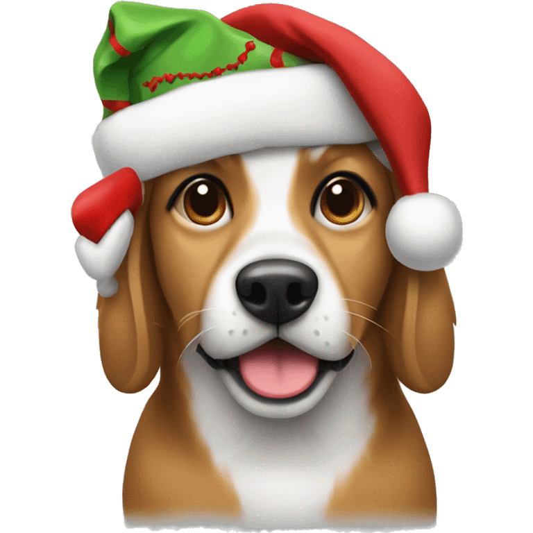 Dog wearing a Christmas hat emoji