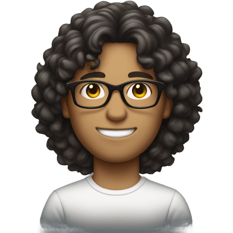 Long dark curly hair white boy with glasses  emoji