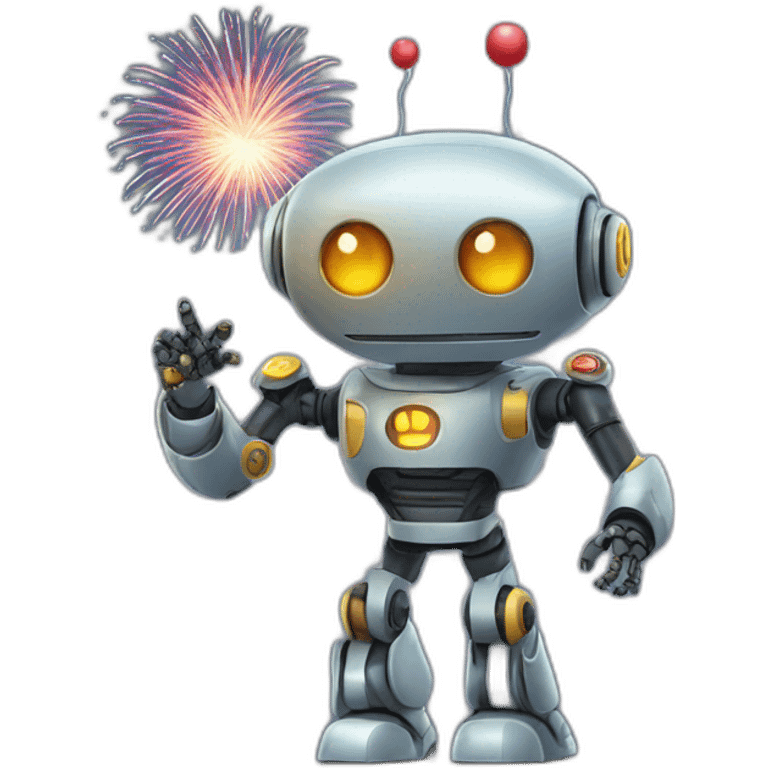 robot with fireworks emoji