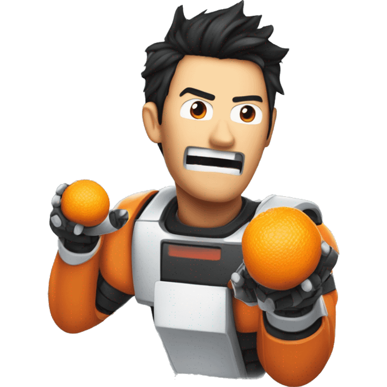 robot markiplier yelling at with an orange in one hand emoji