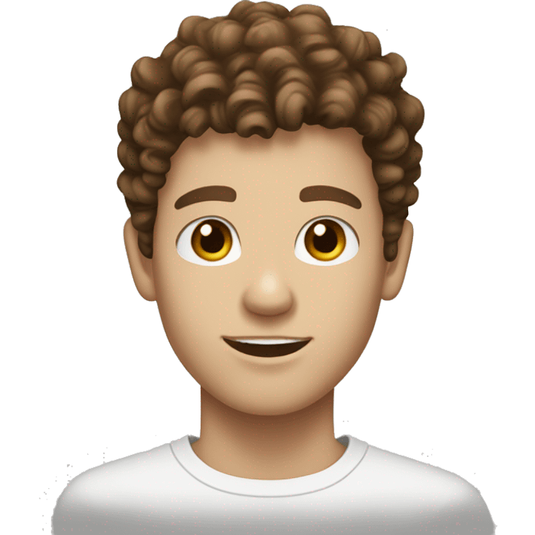 white skinned male teen with diamond face shape  brown curly fringe hairstyle and brown eyes and a young face emoji