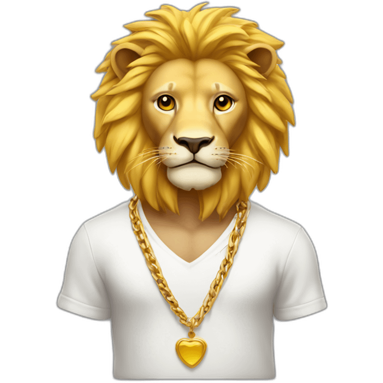 lion with yellow hair wearing white shirt with gold chain emoji