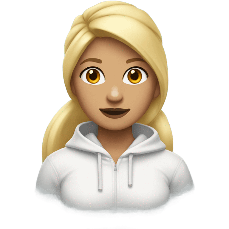 Girl with blonde ponytail with white fox hoodie emoji