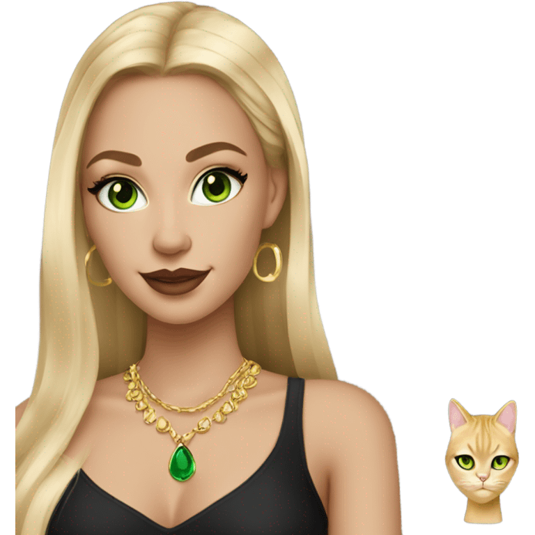 gorgeous long blonde girl cat eye green eyes gold jewlery light skin black shirt emoji