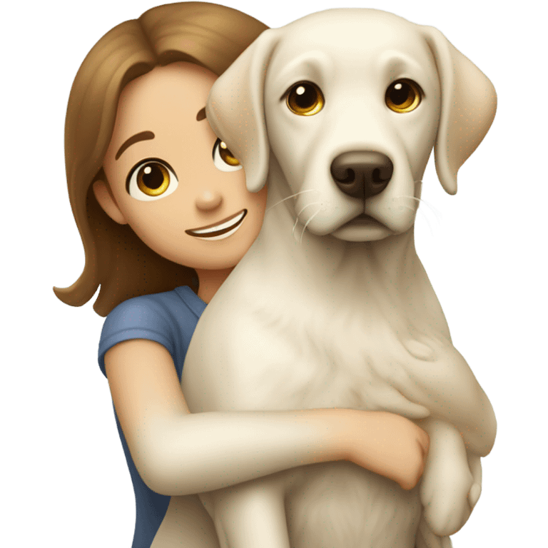 White Labrador Hugging a brown long hair girl emoji