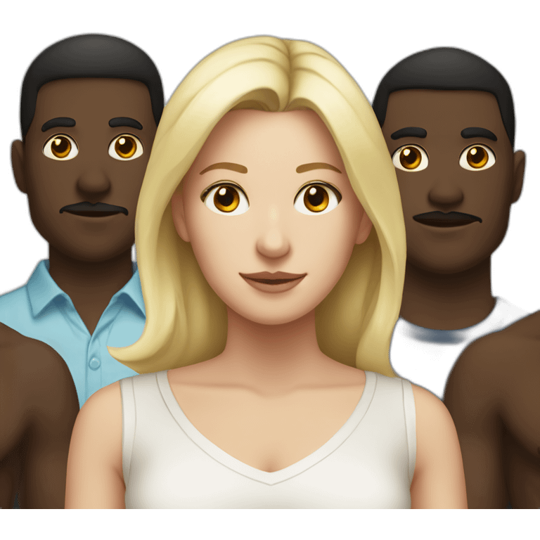 six dark-skinned men stand behind one pale blonde woman emoji