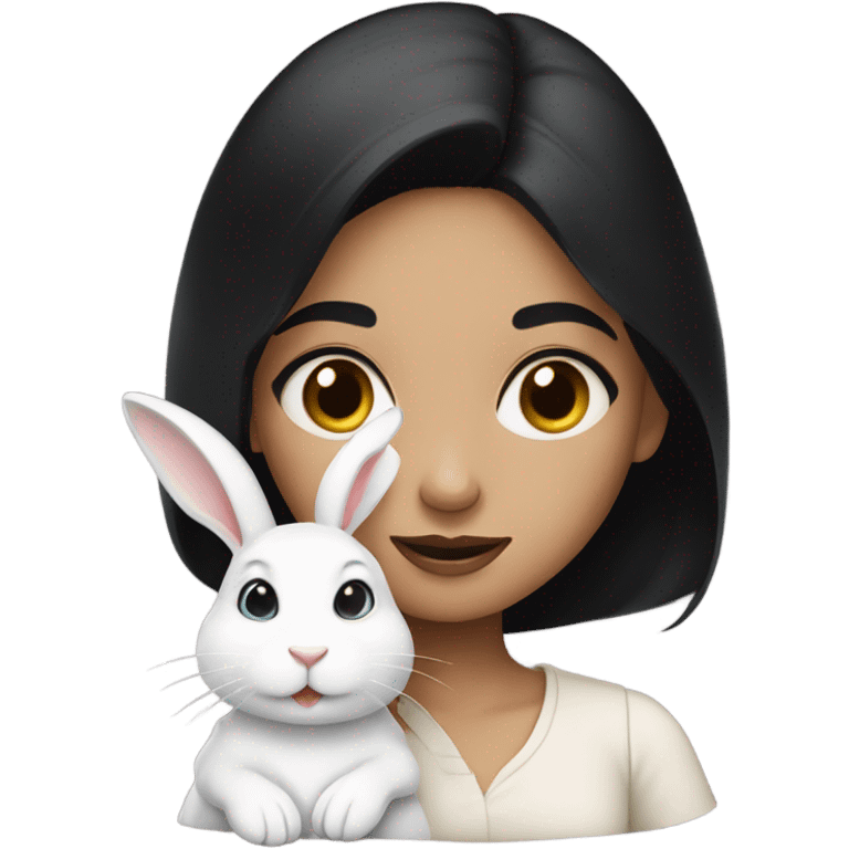 Blackhaired girl leaning with a white rabbit emoji