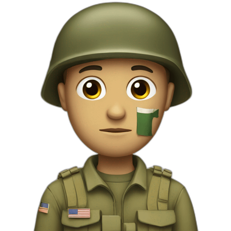 A sad soldier with an Israeli flag on his shoulder emoji