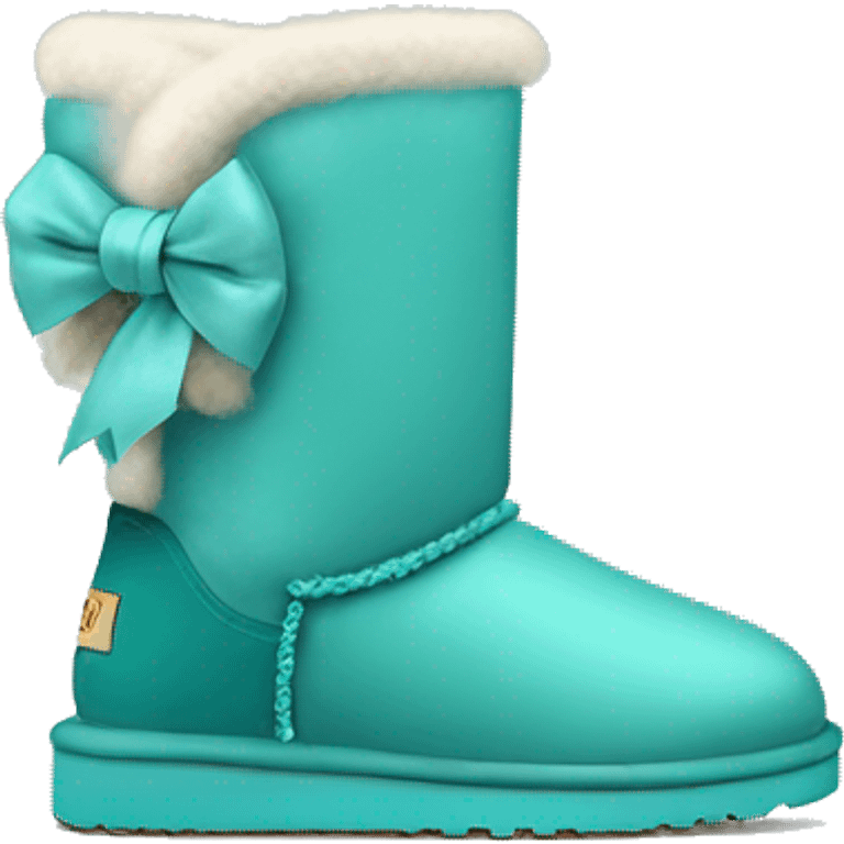 Realistic light teal ugg boots with fur and  and light teal bow. emoji