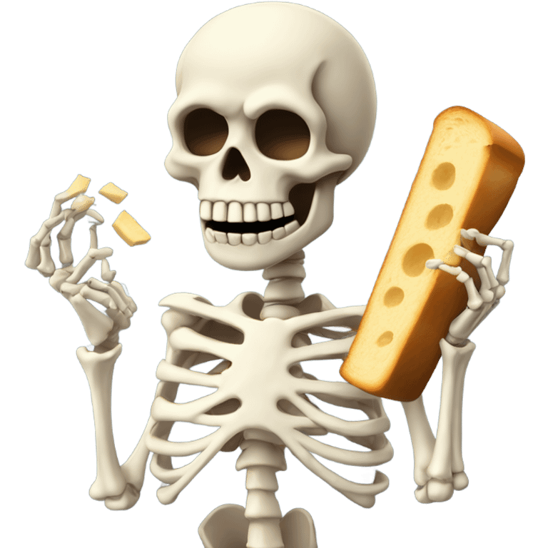 Skeleton holding garlic bread intense  emoji