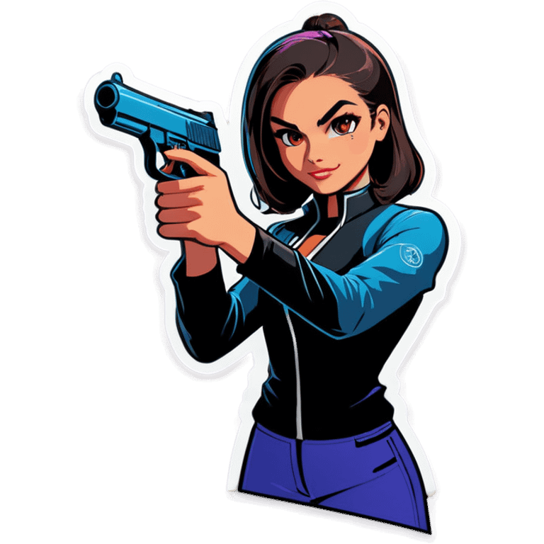 Myla with a gun emoji