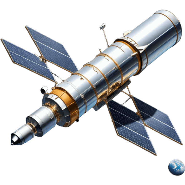  Cinematic Realistic Hubble Space Telescope – A majestic, ultra-detailed rendering of the Hubble Telescope floating above Earth. Its reflective metallic surface and vast solar panels stretch into the darkness, while the lens is pointed outward, capturing the mysteries of the cosmos. emoji