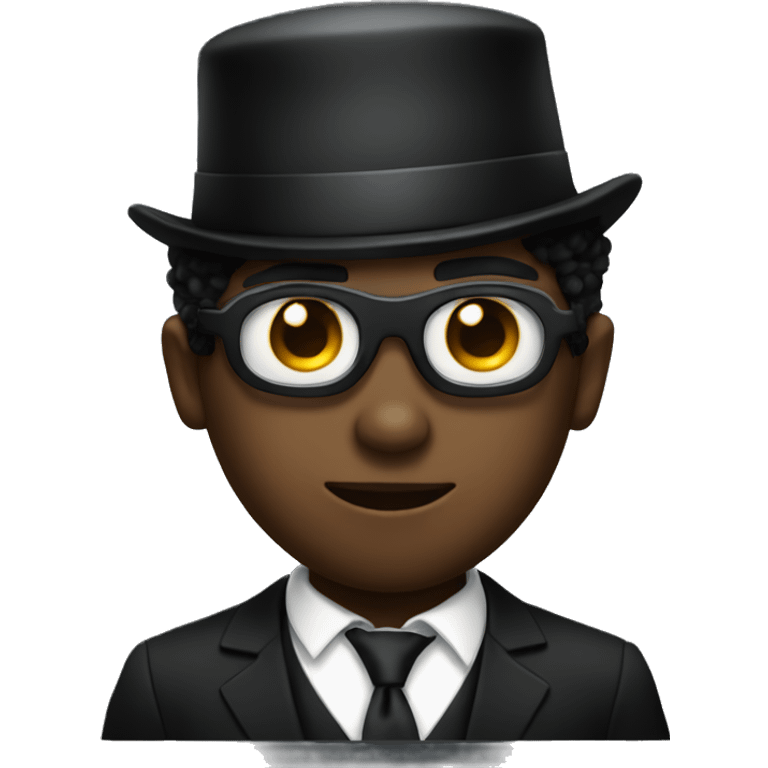 A black boy with a black top hat, a suit and an eyepatch emoji