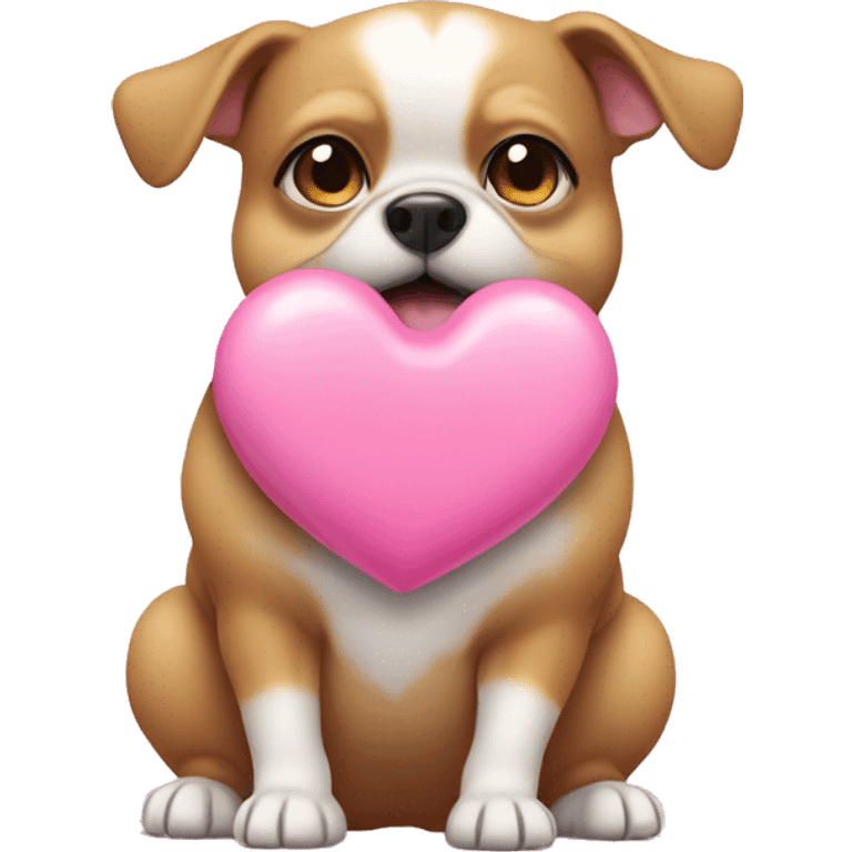 A fat chiwawa holding a pink heart emoji