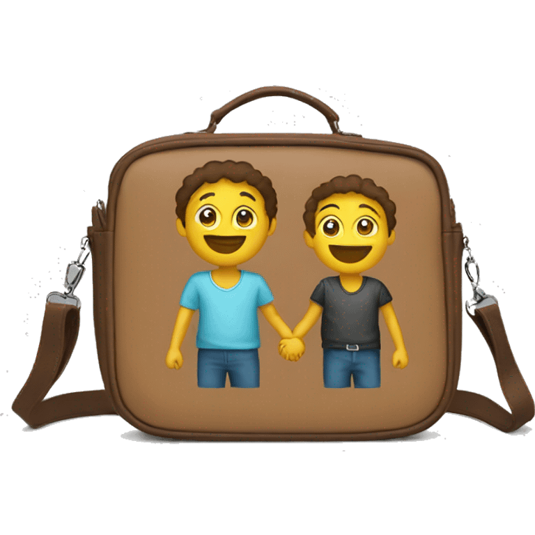 Two friends are holding hands together  shoulder bag  emoji