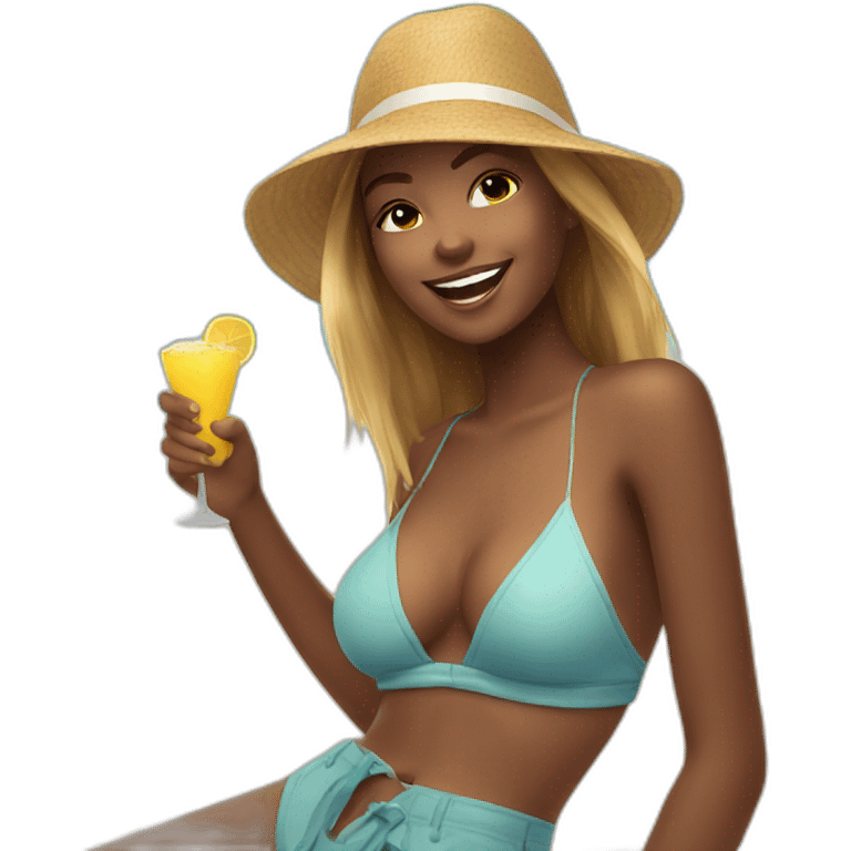 A girl having fun with friends on beach emoji