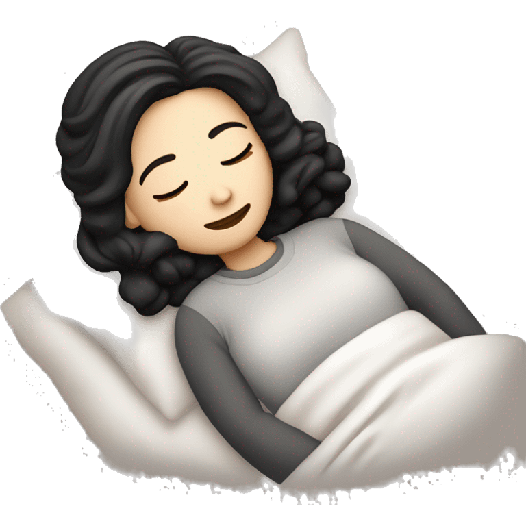 A￼ white girl with black hair sleeping in a bed at winter’ emoji