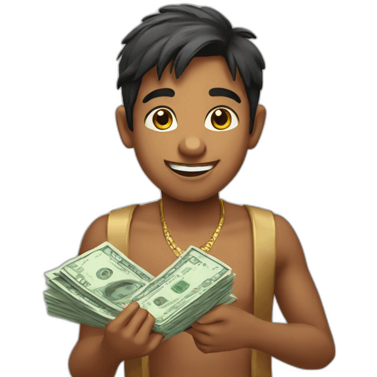 indian boy with money in his hands happy emoji