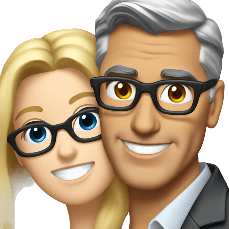  George Clooney and blonde woman with blue eyes and glasses hug hug emoji