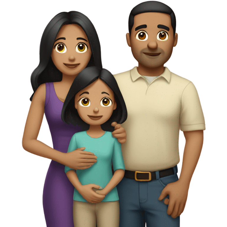 Puerto rican beard short black hair  husband with blond long hair wife and brown long hair daughter Family Hugh  emoji