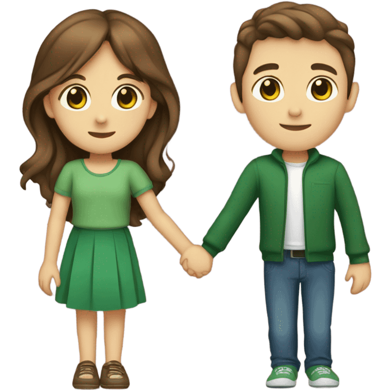 Girl with Brown Hair and Green eyes Holding Hands with Boy with Brown hair and Brown eyes  emoji