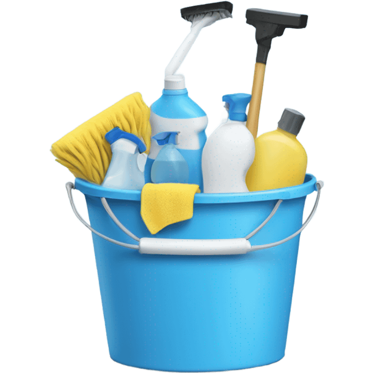 Bathroom Cleaning supplies in a bucket light blue  emoji