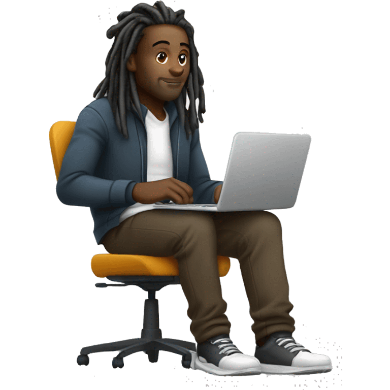 Black-guy-with-dreads-wearing-trackstuit-sitting-down-on-chair facing-foward-focused-on-laptop-computer- emoji